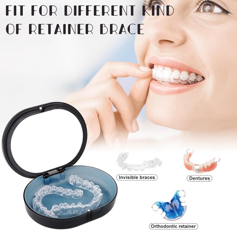 LONGMON New Double-layer Retainer Storage Case with Belt Chewing,Removal Tool,Cleaning Brush,Built in Mirror Orthodontic Retainer Case - Image 5